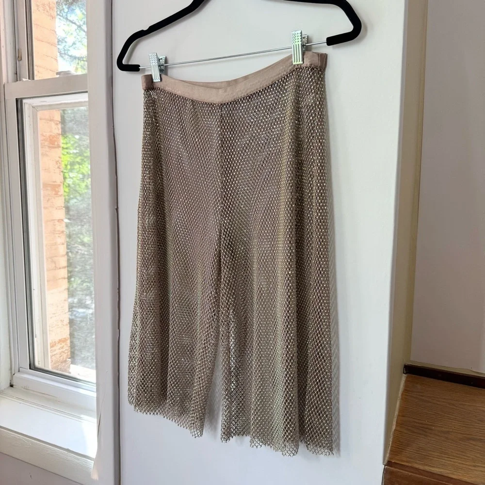 Free People Intimately Filter Finish Rhinestone Long Sheer Shorts Tan XS